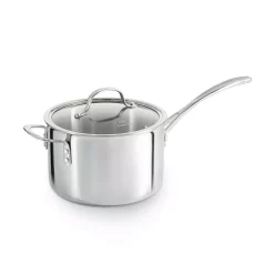 Outlet ✔️ Calphalon Tri-Ply 4.5 Qt. Aluminum Sauce Pan In Stainless Steel With Glass Lid ⌛