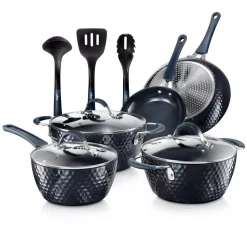 Deals 🎁 NutriChef Elegant Diamond 11-Piece Aluminum Nonstick Cookware Set In Blue 🛒