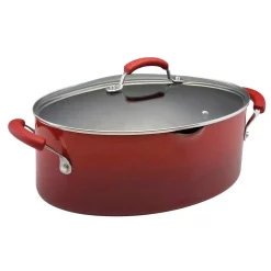 Promo ✔️ Rachael Ray Classic Brights 8 Qt. Aluminum Nonstick Stock Pot In Cranberry Red Gradient With Glass Lid 🎁