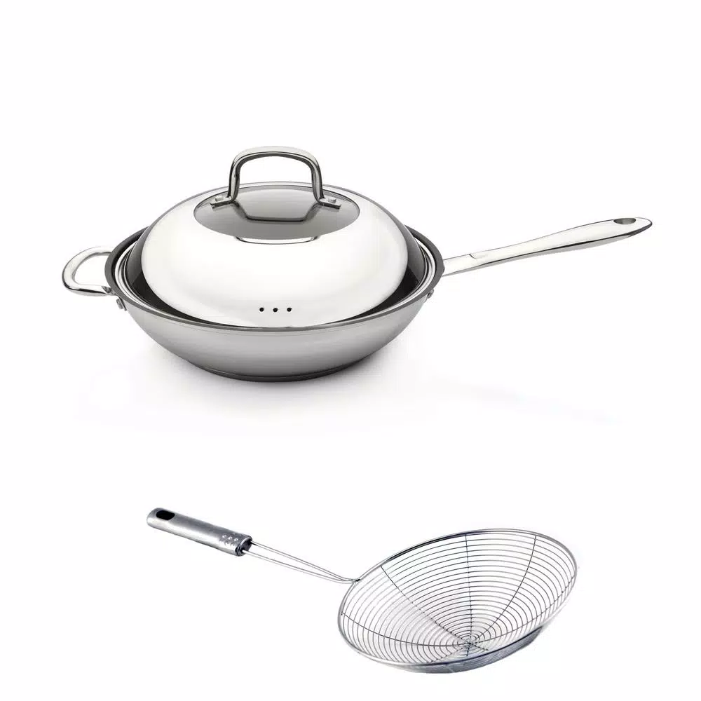 Hot Sale 🌟 BergHOFF CollectNCook 11 In. Stainless Steel Wok Set 😍 1 Hot Sale 🌟 BergHOFF CollectNCook 11 In. Stainless Steel Wok Set 😍