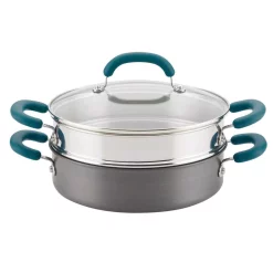 Promo 💯 Rachael Ray 3 Qt. Create Delicious Hard Anodized Aluminum Nonstick Steam Set, Gray 🤩