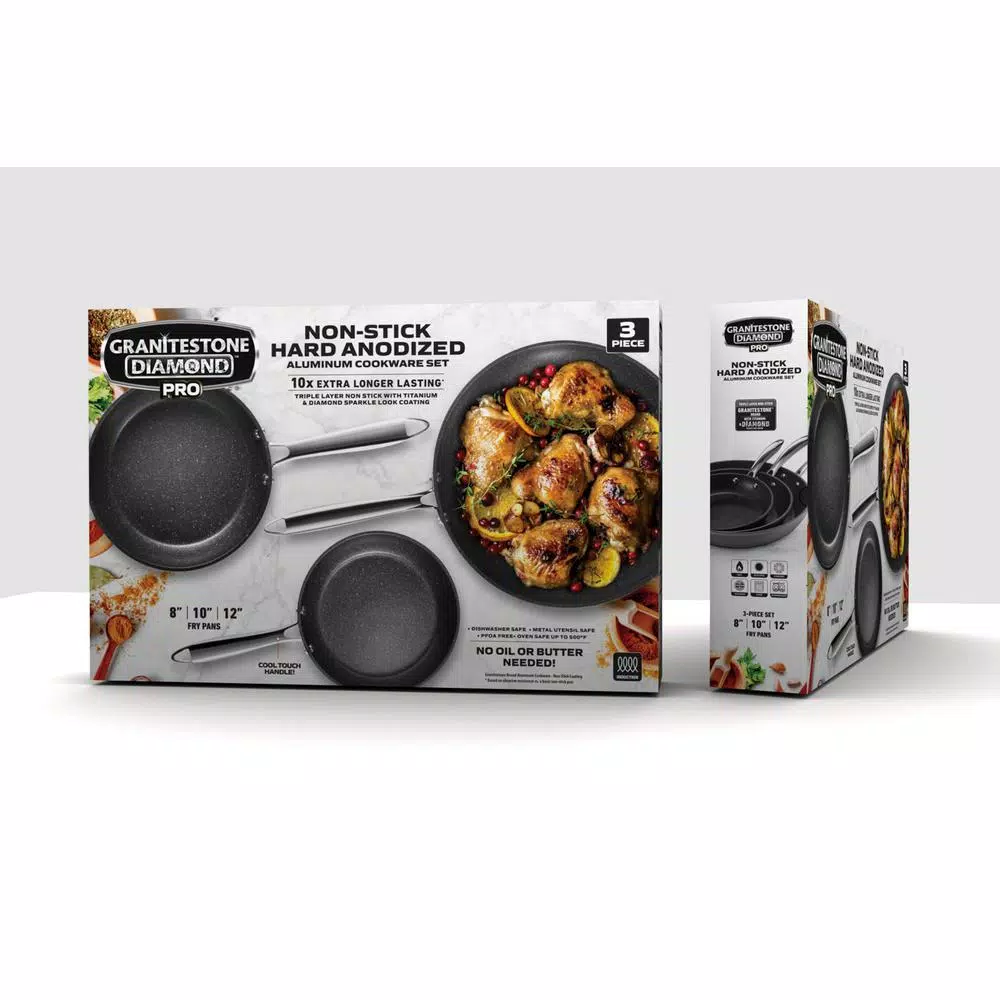 Cheapest π₯° GRANITESTONE Pro 3-Piece (8 In., 10 In., 12 In.) Aluminum Ultra-Nonstick Hard Anodized Diamond Infused Induction Capable Fry Pan Set π 4 Cheapest π₯° GRANITESTONE Pro 3-Piece (8 In., 10 In., 12 In.) Aluminum Ultra-Nonstick Hard Anodized Diamond Infused Induction Capable Fry Pan Set π - Image 4