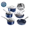 Cheapest 🎉 GRANITESTONE Classic Blue 10-Piece Aluminum Ultra-Durable Non-Stick Diamond Infused Cookware Set With Glass Lids 😍