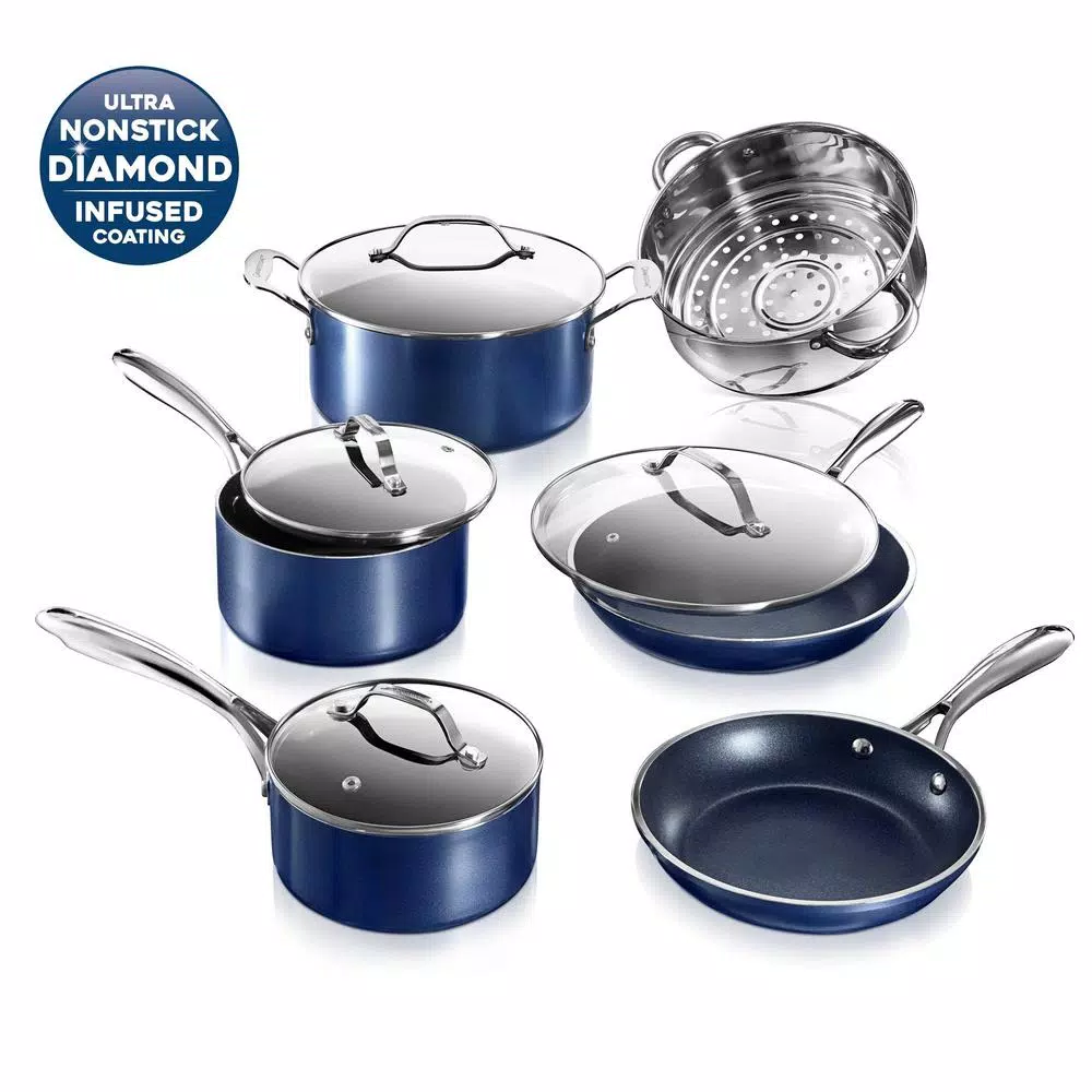 Cheapest π GRANITESTONE Classic Blue 10-Piece Aluminum Ultra-Durable Non-Stick Diamond Infused Cookware Set With Glass Lids π 1 Cheapest π GRANITESTONE Classic Blue 10-Piece Aluminum Ultra-Durable Non-Stick Diamond Infused Cookware Set With Glass Lids π