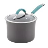 Discount 😀 Rachael Ray Cucina 3 Qt. Aluminum Nonstick Sauce Pan In Agave Blue With Glass Lid 😉