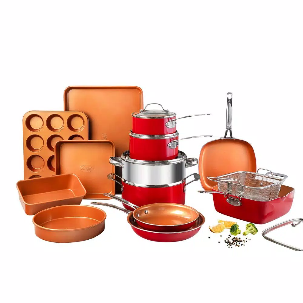 Flash Sale ⌛ Gotham Steel 20-Piece Aluminum Ti-Ceramic Nonstick Cookware And Bakeware Set In Red ✨ 1 Flash Sale ⌛ Gotham Steel 20-Piece Aluminum Ti-Ceramic Nonstick Cookware And Bakeware Set In Red ✨