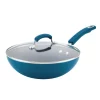 New 🛒 Rachael Ray Classic Brights 11 In. Aluminum Nonstick Stir Fry Pan In Marine Blue Gradient With Glass Lid 🤩