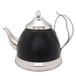 Flash Sale 😉 Creative Home Nobili-Tea 2.0 Qt. Opaque Black Stainless Steel Tea Kettle With Removable Infuser Basket, Aluminum Capsulated Bottom 🛒