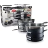 Best Sale 🔥 GRANITESTONE 10-Piece Aluminum StackMaster Non-Stick Diamond Infused Cookware Set With Glass Lids 😍