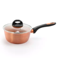 Outlet 🔥 Gibson Home Hummington 1.7 Qt. Aluminum Ceramic Nonstick Sauce Pan In Metallic Copper With Glass Lid 🔥