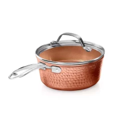 Hot Sale ✨ Gotham Steel 🔨 Hammered Copper 2.5 Qt. Aluminum Non-Stick Stock Pot With Glass Lid 🔔