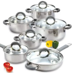 Buy 😀 Cook N Home 12-Piece Stainless Steel Cookware Set In Gray And Stainless Steel 🥰