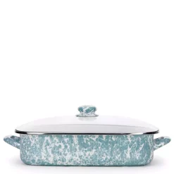 Buy ⌛ Golden Rabbit Sea Glass 10.5 Qt. Enamelware Roasting Pan With Lid 👍