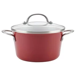 Hot Sale βοΈ Ayesha Curry Home Collection 4.5 Qt. Porcelain Enamel Nonstick Covered Saucepot In Sienna Red π