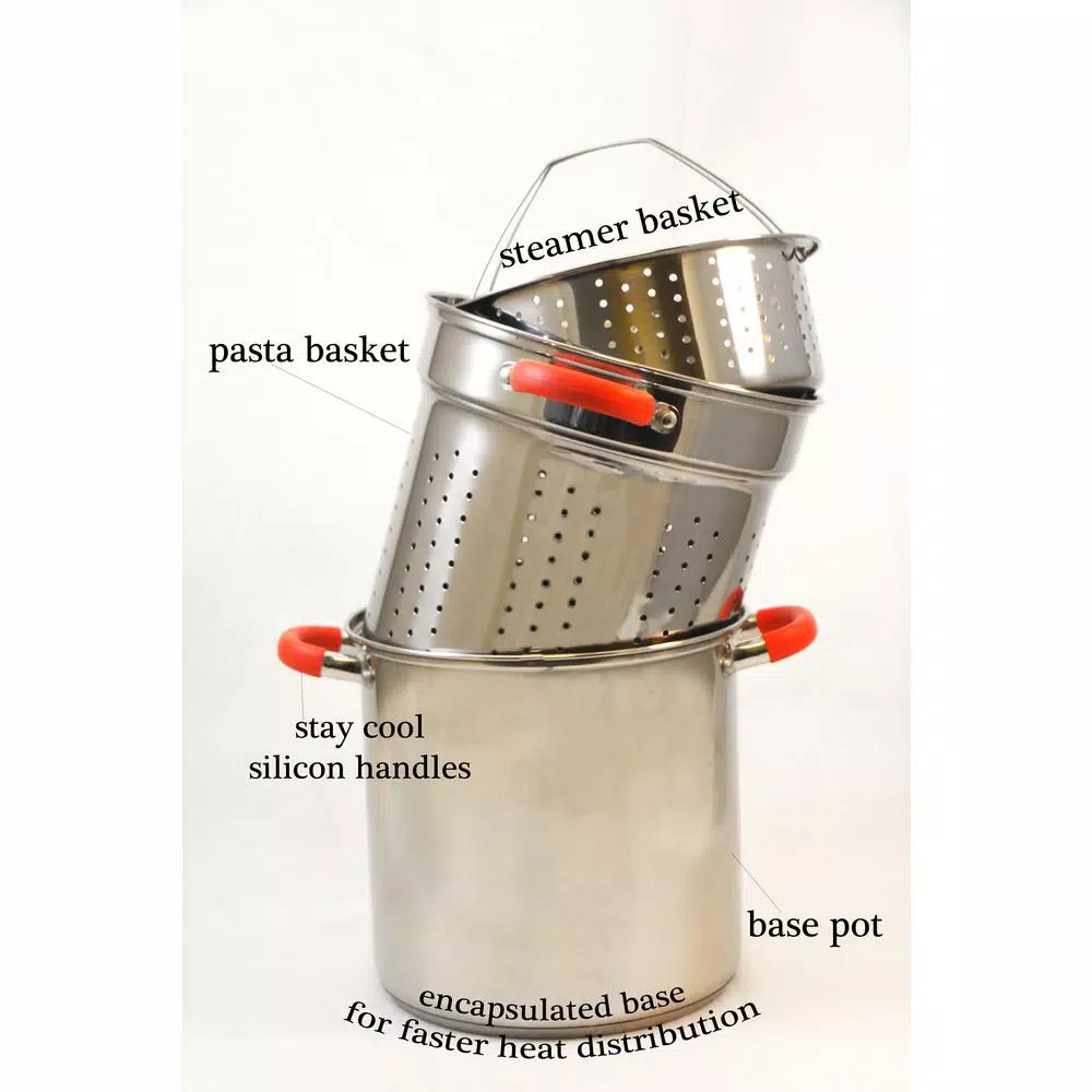 Discount 🥰 ExcelSteel 12 Qt. Stainless Steel Multi-Cooker Pasta Pot With Lid And Red Silicone Handles ⌛ 2 Discount 🥰 ExcelSteel 12 Qt. Stainless Steel Multi-Cooker Pasta Pot With Lid And Red Silicone Handles ⌛ - Image 2