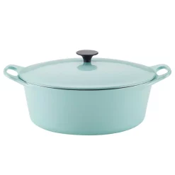 Brand new 🔥 Rachael Ray Create Delicious 6.5 Qt. Round Cast Iron Dutch Oven In Light Blue Shimmer With Lid ✔️