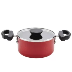 Outlet 🧨 Farberware Neat Nest Space Saving 1.5 Qt. Aluminum Nonstick Sauce Pot In Red With Glass Lid 👍