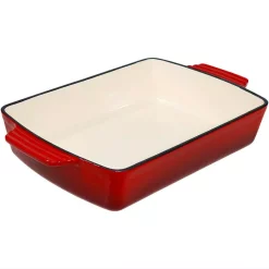 Budget ๐ Sunnydaze Decor Cast Iron Deep Baking Dish Roaster Pan With Red Enameled ๐งจ
