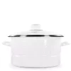 Best Sale 🔔 Golden Rabbit Enamelware 6 Qt. Porcelain-Coated Steel Stock Pot In Solid White With Glass Lid 😍
