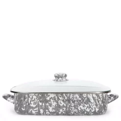 Outlet 🥰 Golden Rabbit Grey Swirl 10.5 Qt. Enamelware Roasting Pan With Lid 👍