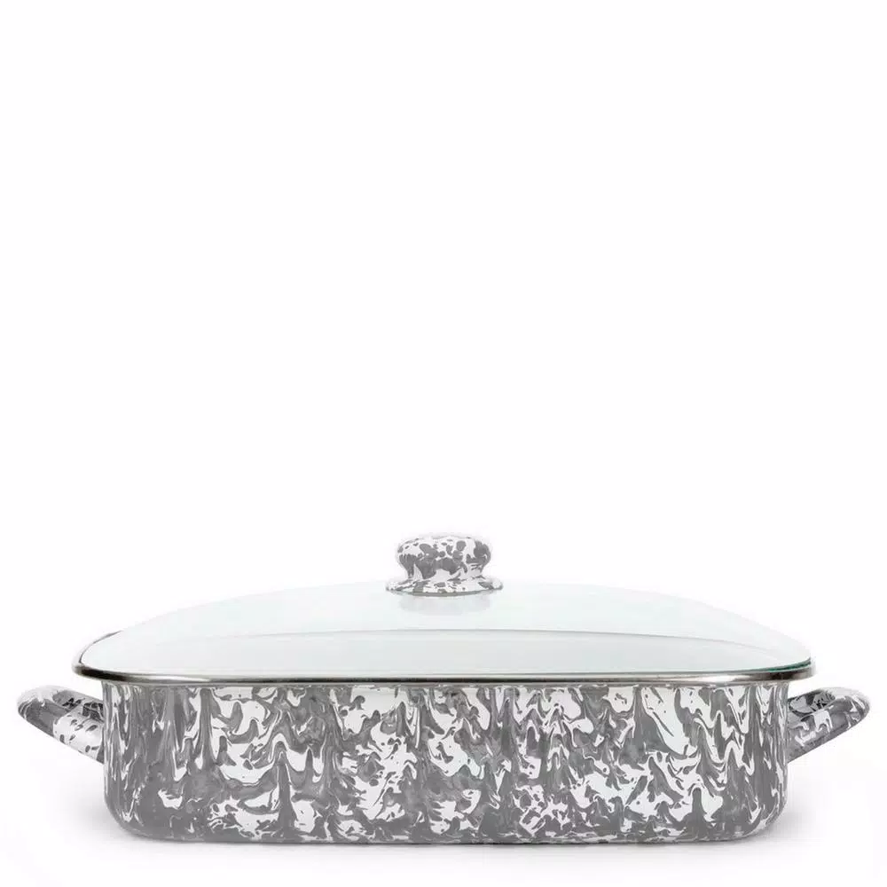 Outlet 🥰 Golden Rabbit Grey Swirl 10.5 Qt. Enamelware Roasting Pan With Lid 👍 1 Outlet 🥰 Golden Rabbit Grey Swirl 10.5 Qt. Enamelware Roasting Pan With Lid 👍