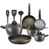 Budget ⌛ NutriChef Ridge-Line 12-Piece Aluminum Nonstick Cookware Set In Chrome 🧨