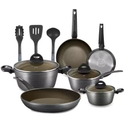 Budget ⌛ NutriChef Ridge-Line 12-Piece Aluminum Nonstick Cookware Set In Chrome 🧨