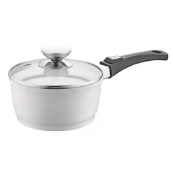 Hot Sale ✨ Berndes Vario Click Pearl 1.25 Qt. Cast Aluminum Ceramic Nonstick Sauce Pot In White With Glass Lid 🎁