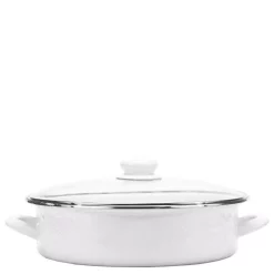 Best Pirce 👍 Golden Rabbit Enamelware 8 Qt. Porcelain-Coated Steel Saute Pan In Solid White With Glass Lid 🎉