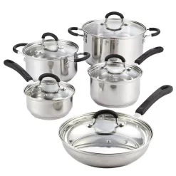 Coupon ✔️ Cook N Home Cook N Co 10-Piece Stainless Steel Cookware Set In Black And Stainless Steel 😀