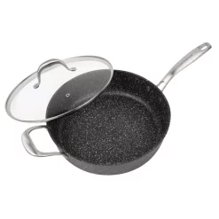 Flash Sale 🌟 MasterPan Granite Ultra 5 Qt. Cast Aluminum Nonstick Saute Pan In Black With Glass Lid 🌟