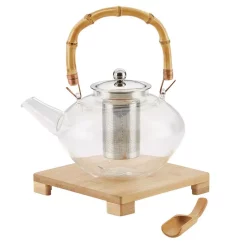 Discount 😀 BonJour Tea Handblown Glass Zen Teapot With Stainless Steel Infuser And Bamboo Trivet, 34-Ounce 🌟