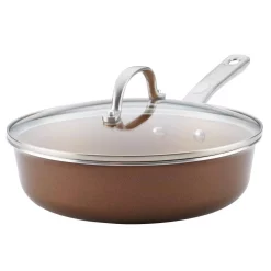 Best deal ⭐ Ayesha Curry Home Collection 3 Qt. Aluminum Nonstick Saute Pan In Brown Sugar With Glass Lid 🌟