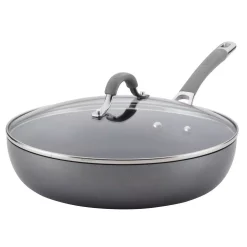 Best Sale 🎁 Circulon Elementum 12 In. Hard-Anodized Aluminum Nonstick Skillet In Oyster Gray With Glass Lid 💯