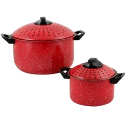 Outlet 🔥 Gibson Home Casselman 4-Piece Steel Nonstick Pasta Pot Set In Red Speckle 🤩
