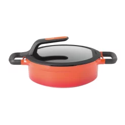 Wholesale 🎉 BergHOFF GEM Stay Cool 3.5 Qt. Cast Aluminum Nonstick Saute Pan In Orange With Glass Lid And Dual Handles 🎉