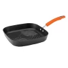 Buy 🧨 Rachael Ray Classic Brights 10.75 In. Hard-Anodized Aluminum Nonstick Grill Pan In Orange And Gray 🔔