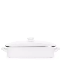 Cheap 🛒 Golden Rabbit Solid White 10.5 Qt. Enamelware Roasting Pan With Lid ⭐