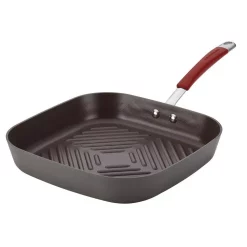Wholesale 👏 Rachael Ray Cucina 11 In. Hard-Anodized Aluminum Nonstick Grill Pan In Cranberry Red And Gray 😉