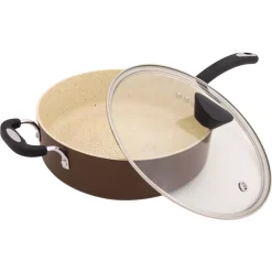 Best Pirce 😍 Ozeri Stone Earth 5.3 Qt. Aluminum Ceramic Nonstick Sauce Pan In Coconut Brown With Glass Lid ⭐