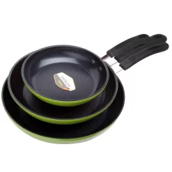 Wholesale 👍 Ozeri Green Earth 3-Piece Aluminum Ceramic Nonstick Frying Pan Set In Green ❤️