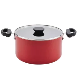 Budget ✨ Farberware Neat Nest Space Saving 6 Qt. Aluminum Nonstick Sauce Pot In Red With Glass Lid 🔔