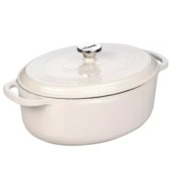 Cheap Cookware Shop 20 Best Sale ๐ฅ Lodge Enamelware 7 Qt. Oval Cast Iron Dutch Oven In Oyster White With Lid ๐ฅฐ
