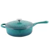 Deals 🤩 Crock-Pot Artisan 3.5 Qt. Cast Iron Nonstick Saute Pan In Teal Ombre With Lid ⌛
