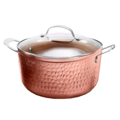 Hot Sale 💯 Gotham Steel 🔨 Hammered Copper 5 Qt. Aluminum Non-Stick Stock Pot With Glass Lid 🤩