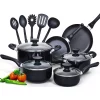 Deals 💯 Cook N Home Stay Cool Handle 15-Piece Aluminum Nonstick Cookware Set In Black 🔥