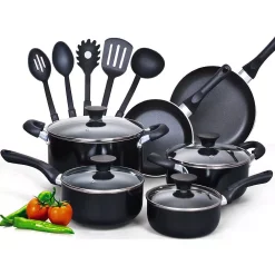 Deals 💯 Cook N Home Stay Cool Handle 15-Piece Aluminum Nonstick Cookware Set In Black 🔥
