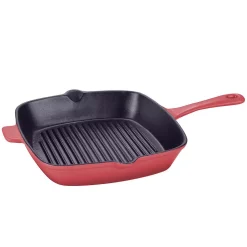 Deals โค๏ธ AMERCOOK LA PLURIEL 10 In. Cast Iron Nonstick Grill Pan In Red ๐