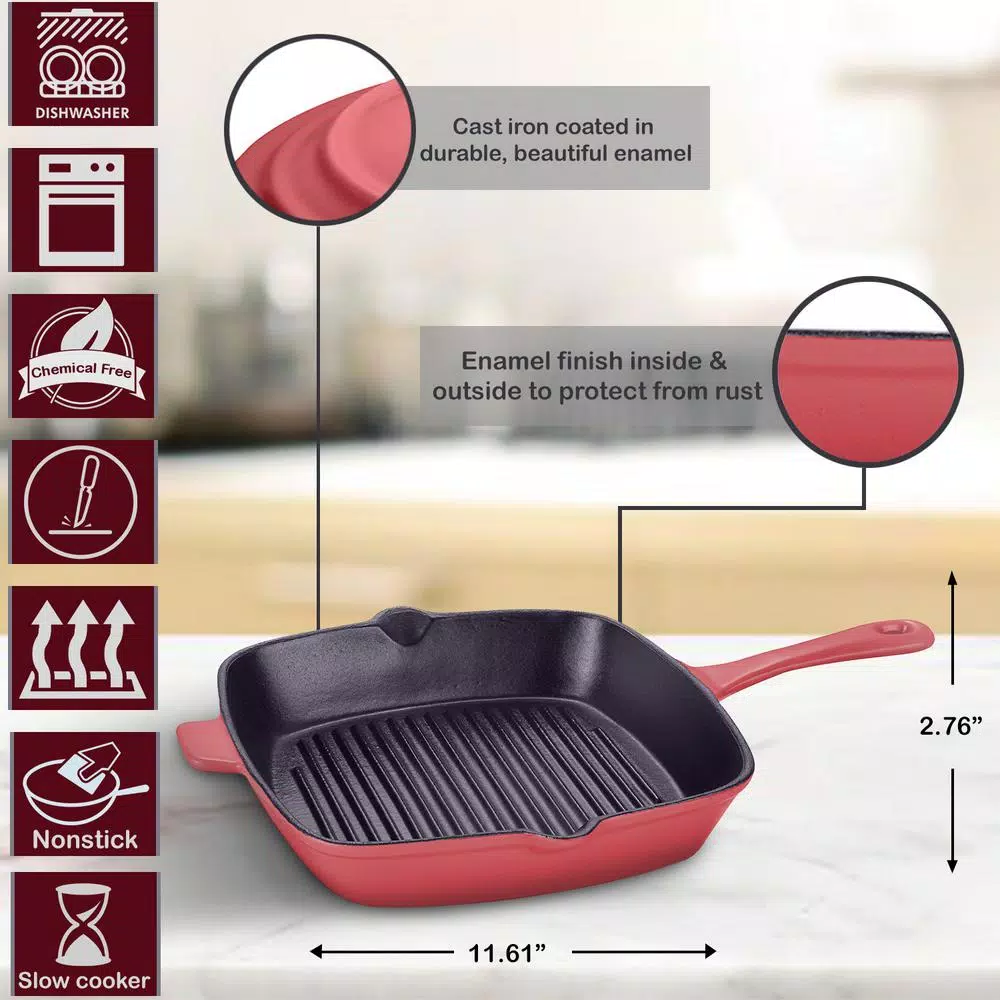Deals โค๏ธ AMERCOOK LA PLURIEL 10 In. Cast Iron Nonstick Grill Pan In Red ๐ 2 Deals โค๏ธ AMERCOOK LA PLURIEL 10 In. Cast Iron Nonstick Grill Pan In Red ๐ - Image 2