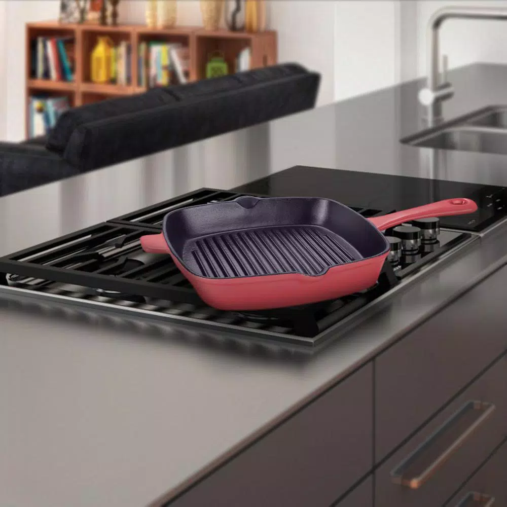 Deals โค๏ธ AMERCOOK LA PLURIEL 10 In. Cast Iron Nonstick Grill Pan In Red ๐ 3 Deals โค๏ธ AMERCOOK LA PLURIEL 10 In. Cast Iron Nonstick Grill Pan In Red ๐ - Image 3